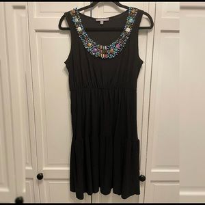 NY Collection Black Sleeveless Swim Suit Cover Up Dress Jeweled